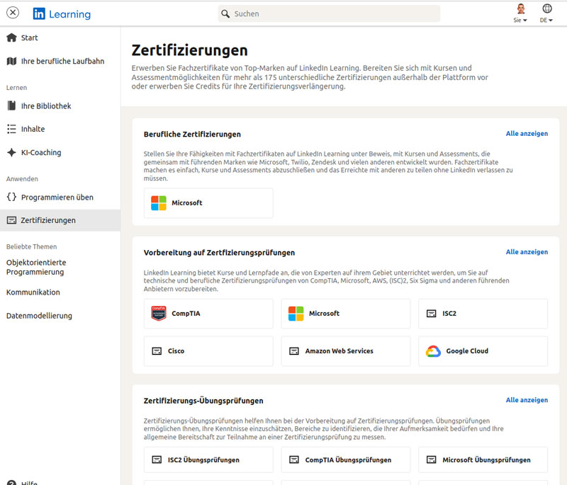 Linkedin Learning Zertifizierung